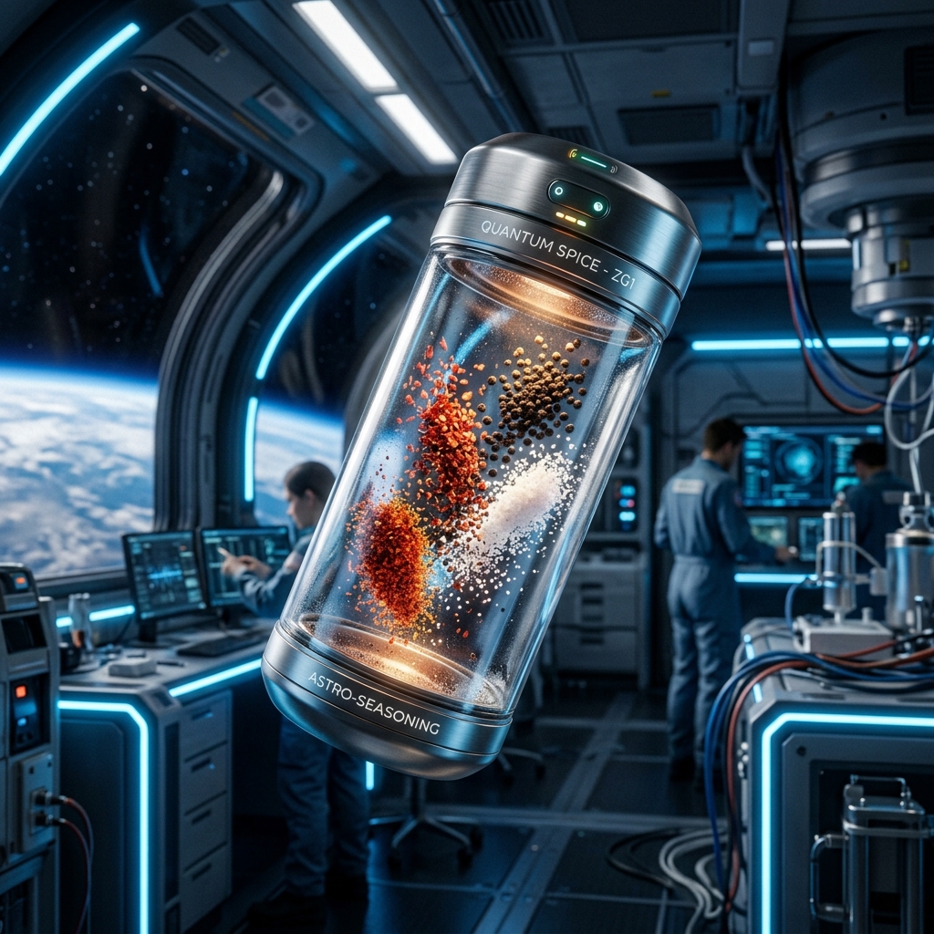 Futuristic Space Flavour Seasoning Capsule in Zero-Gravity Lab